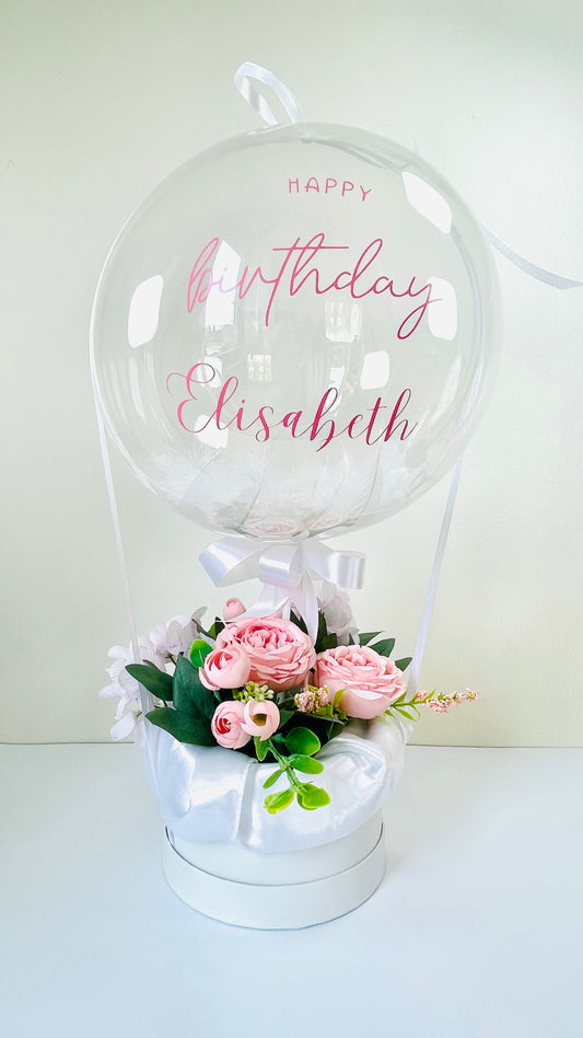Bubble-Ballon mit Blumen und personalisiertem Text